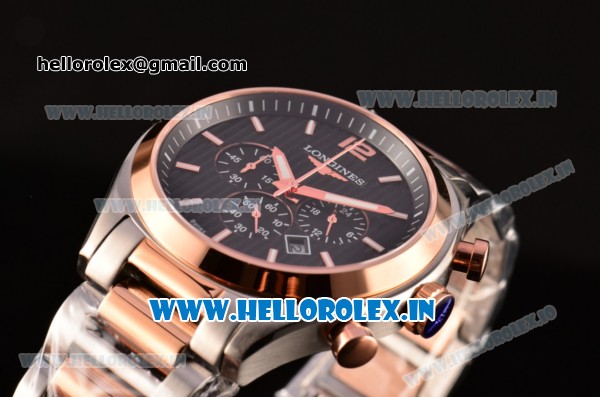 Longines Conquest Classic Chrono Miyota OS20 Quartz Two Tone with Black Dial and Rose Gold Bezel - Click Image to Close