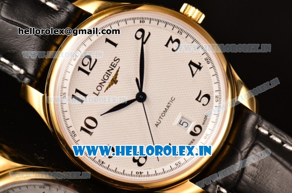 Longines Master Swiss ETA 2824 Automatic Yellow Gold Case with White Dial and Black Arabic Numeral Markers - Click Image to Close