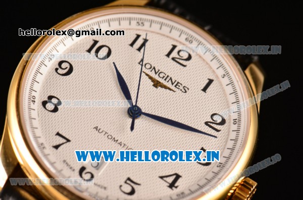 Longines Master Swiss ETA 2824 Automatic Yellow Gold Case with White Dial and Black Arabic Numeral Markers - Click Image to Close