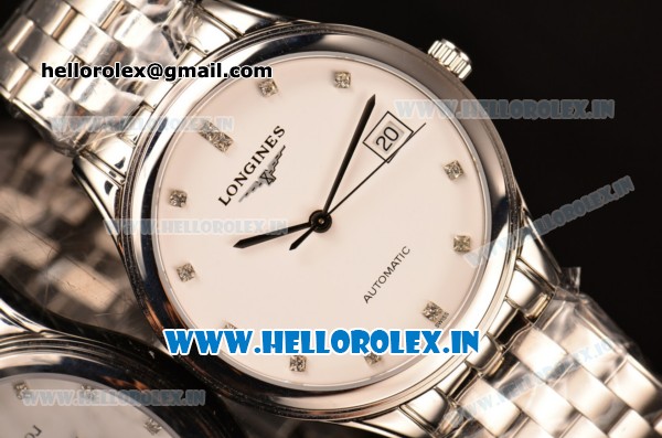 Longines Master Swiss ETA 2824 Automatic Full Steel with White Dial and Diamonds Markers - Click Image to Close