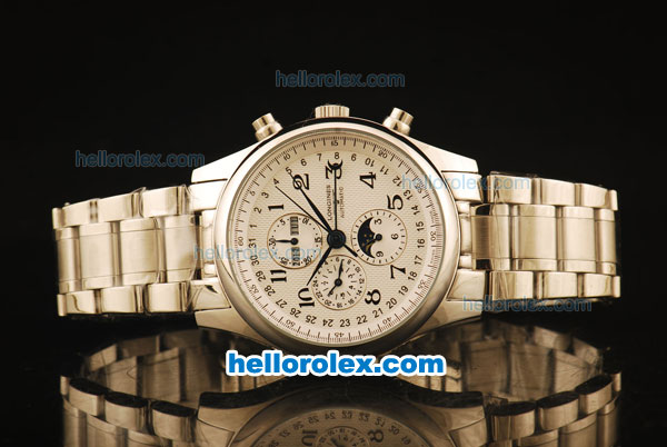 Longines Master Collection Vollkalender Perpetual Calendar Automatic Moonphase with White Dial - Click Image to Close