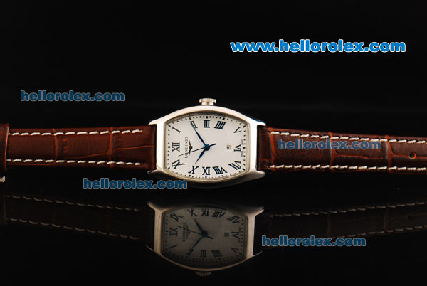 Longines Evidenza Quartz Movement Steel Case with White Dial and Brown Leather Strap - Click Image to Close