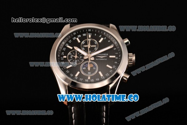 Longines Master Moonphase Chrono Miyota OS10 Quartz with Date Steel Case with Black Dial and White Stick Markers - Click Image to Close