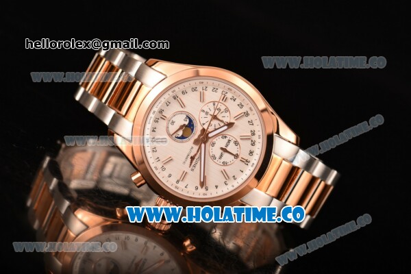 Longines Master Moonphase Chrono Miyota OS10 Quartz with Date Rose Gold Case with White Dial Stick Markers and Two Tone Bracelet - Click Image to Close