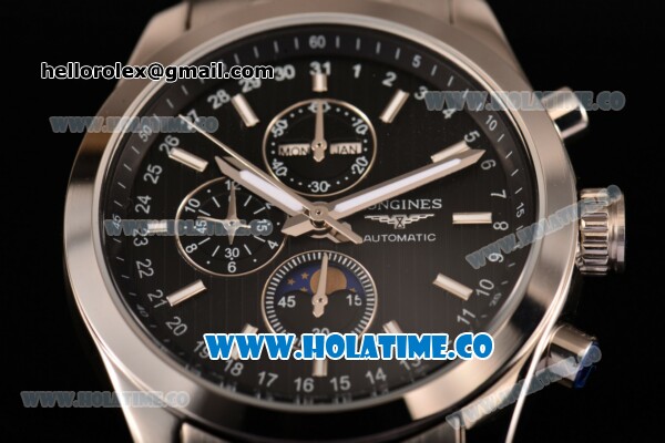 Longines Master Moonphase Chrono Miyota OS10 Quartz with Date Full Steel with Black Dial and Stick Markers - Click Image to Close