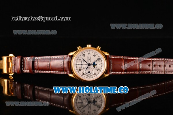 Longines Master Moonphase Chrono Swiss Valjoux 7751 Automatic Yellow Gold Case with White Dial and Arabic Numeral Markers - 1:1 Original - Click Image to Close