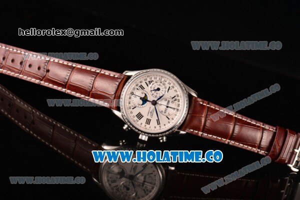 Longines Master Moonphase Chrono Swiss Valjoux 7751 Automatic Steel Case with White Dial and Diamonds Bezel - 1:1 Original - Click Image to Close