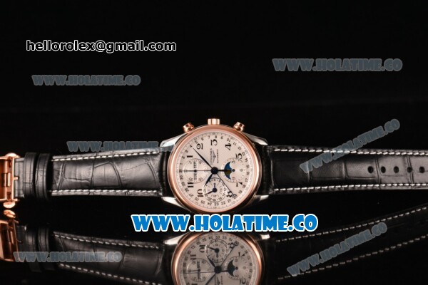 Longines Master Moonphase Chrono Swiss Valjoux 7751 Automatic Steel Case with White Dial and Rose Gold Bezel - 1:1 Original - Click Image to Close