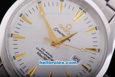 Omega Seamaster Automatic Movement Silver Case with Gold Stick Marker and White Dial-SS Strap - Click Image to Close