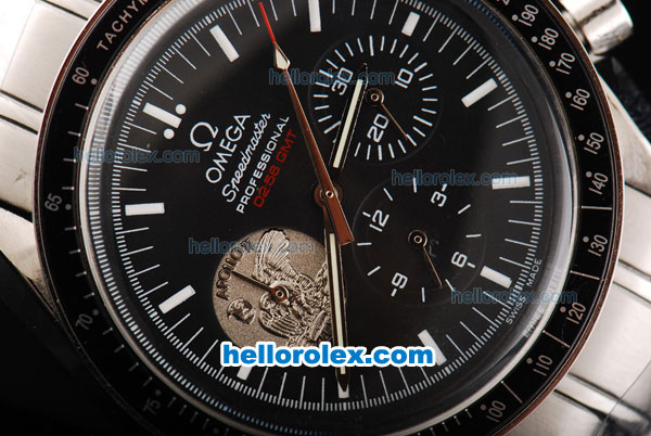 Omega Speedmaster Automatic Movement Black Dial with White Stick Hour Marker and Black Bezel-SS Strap - Click Image to Close