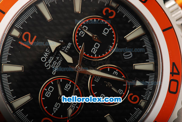 Omega Seamaster Chronograph Miyota Quartz Movement Steel with Black CF Dial and Orange Numeral/Stick Marker-SS Strap - Click Image to Close