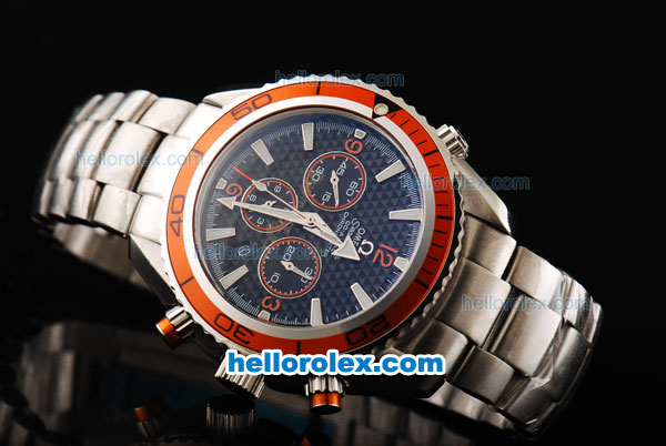 Omega Seamaster Chronograph Miyota Quartz Movement Steel with Black CF Dial and Orange Numeral/Stick Marker-SS Strap - Click Image to Close