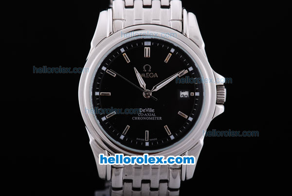 Omega Deville Co-Axial Chronometer Automatic with Black Dial and Silver Bezel - Click Image to Close