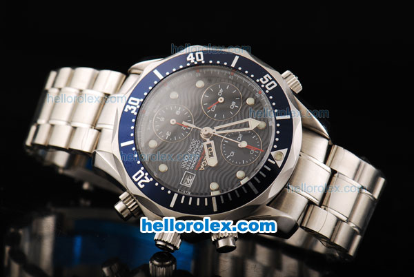 Omega Seamaster Professional Swiss Valjoux 7750 Movement Blue Dial with Blue Bezel and SS Strap - Click Image to Close