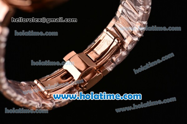 Omega De Ville Ladymatic Swiss ETA 2824 Rose Gold Case Rose Gold Bracelet with Diamond Bezel and White Dial - Click Image to Close