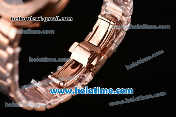 Omega De Ville Ladymatic Swiss Quartz Movement Rose Gold Case Rose Gold Bracelet with Diamond Bezel and Black Dial - Click Image to Close