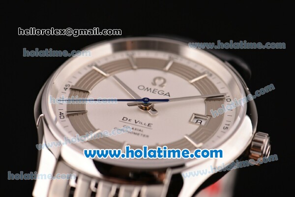 Omega De Ville Hour Vision Swiss ETA 2836 Automatic Steel Case and Strap with White Dial - Click Image to Close