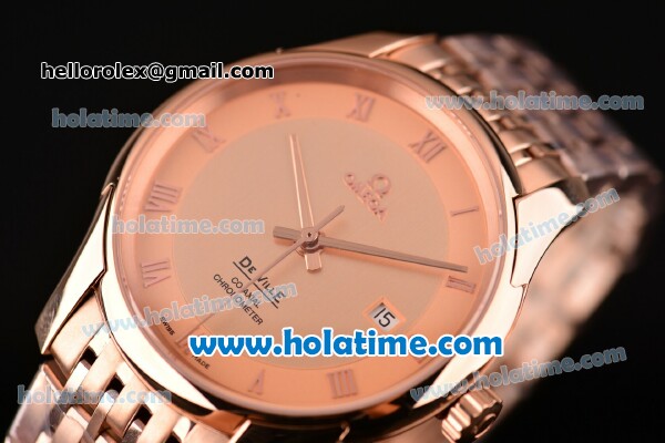 Omega De Ville Co-Axial Swiss ETA 2836 Automatic Rose Gold Case and Strap with Rose Gold Dial - Click Image to Close