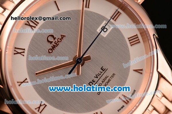Omega De Ville Co-Axial Swiss ETA 2836 Automatic Rose Gold Case and Strap with White Dial - Click Image to Close