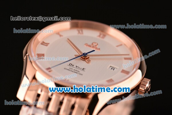 Omega De Ville Co-Axial Swiss ETA 2836 Automatic Rose Gold Case and Strap with White Dial - Click Image to Close