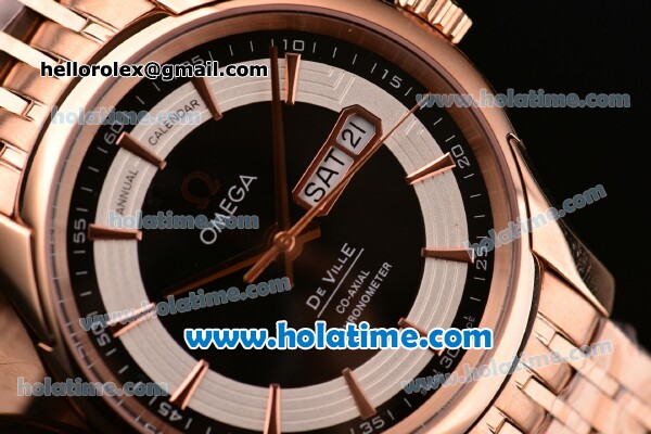 Omega De Ville Hour Vision Annual Calendar Swiss ETA 2836 Automatic Rose Gold Case and Strap with Black Dial - Click Image to Close