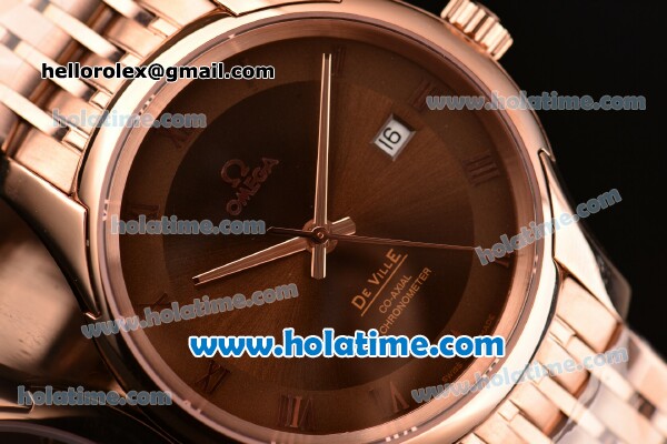 Omega De Ville Co-Axial Swiss ETA 2836 Automatic Rose Gold Case and Strap with Brown Dial - Click Image to Close