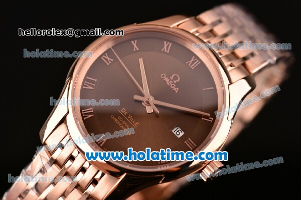 Omega De Ville Co-Axial Swiss ETA 2836 Automatic Rose Gold Case and Strap with Brown Dial - Click Image to Close