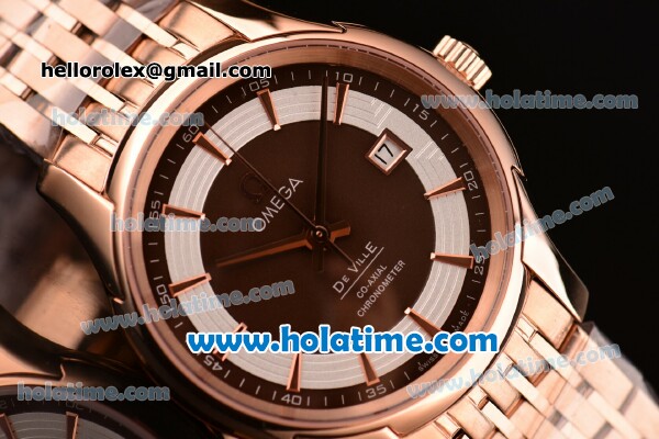 Omega De Ville Hour Vision Swiss ETA 2836 Automatic Rose Gold Case and Strap with Brown Dial - Click Image to Close