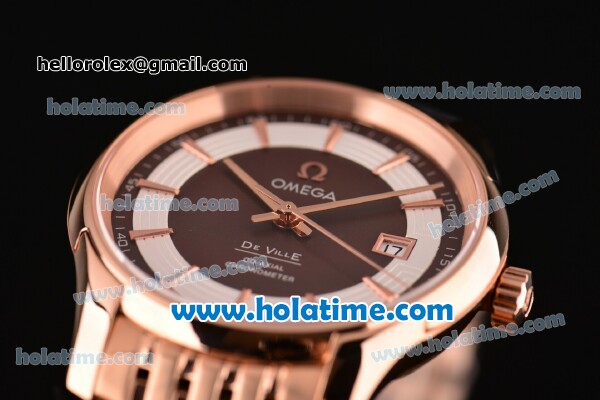 Omega De Ville Hour Vision Swiss ETA 2836 Automatic Rose Gold Case and Strap with Brown Dial - Click Image to Close