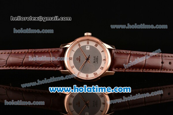 Omega De Ville Co-Axial Swiss ETA 2836 Automatic Rose Gold Case and Brown Leather Strap with White Dial - Click Image to Close