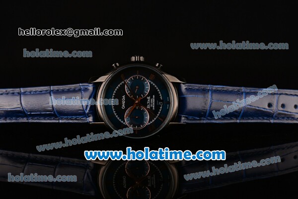 Omega De Ville Co-Axial Chronograph VK Quartz Movement PVD Case and Blue Leather Strap with Blue Dial - Click Image to Close