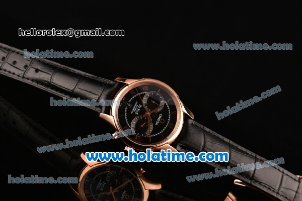 Omega De Ville Co-Axial Chronograph VK Quartz Movement Rose Gold Case and Black Leather Strap with Black Dial - Click Image to Close