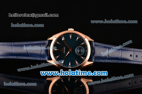 Omega Seamaster Aqua Terra 150 M Small Seconds 6497 Manual Winding Rose Gold Case with Blue Dial and Blue Leather Strap - Click Image to Close