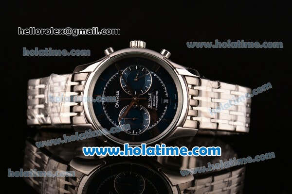 Omega De Ville Co-Axial Chronograph VK Quartz Movement Steel Case and Strap with Blue Dial - Click Image to Close