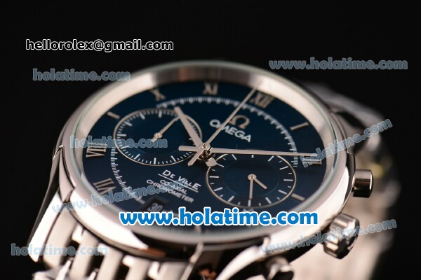 Omega De Ville Co-Axial Chronograph VK Quartz Movement Steel Case and Strap with Blue Dial - Click Image to Close
