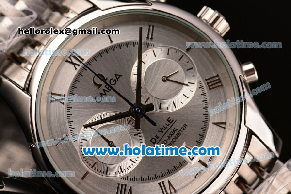 Omega De Ville Co-Axial Chronograph VK Quartz Movement Steel Case and Strap with Silver Dial - Click Image to Close