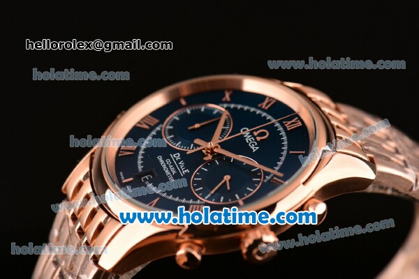 Omega De Ville Co-Axial Chronograph VK Quartz Movement Rose Gold Case and Strap with Blue Dial - Click Image to Close