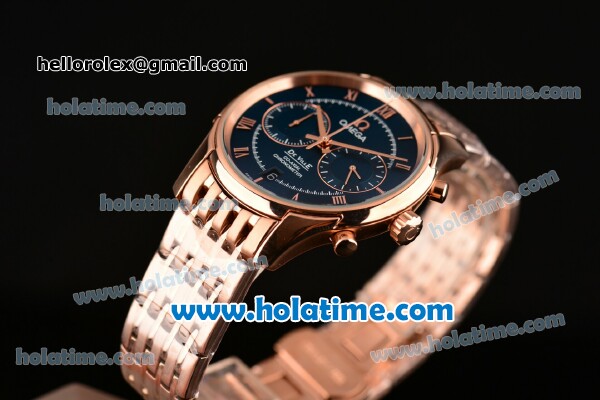 Omega De Ville Co-Axial Chronograph VK Quartz Movement Rose Gold Case and Strap with Blue Dial - Click Image to Close