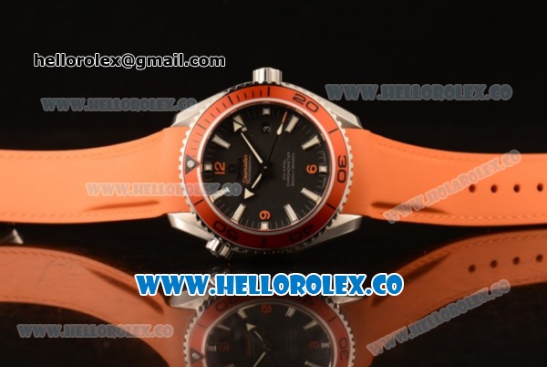 Omega Seamaster Planet Ocean 600M Co-Axial Clone Omega 8500 Automatic Steel Case with Black Dial Orange Rubber Strap and Sick Markers (EF) - Click Image to Close