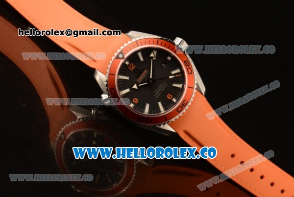Omega Seamaster Planet Ocean 600M Co-Axial Clone Omega 8500 Automatic Steel Case with Black Dial Orange Rubber Strap and Sick Markers (EF) - Click Image to Close