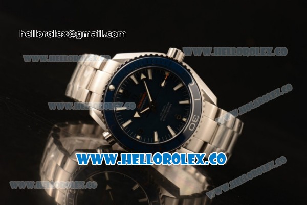 Omega Seamaster Planet Ocean 600M Co-Axial Clone Omega 8500 Automatic Steel Case/Bracelet with Stick/Arabic Numeral Markers and Blue Dial (EF) - Click Image to Close