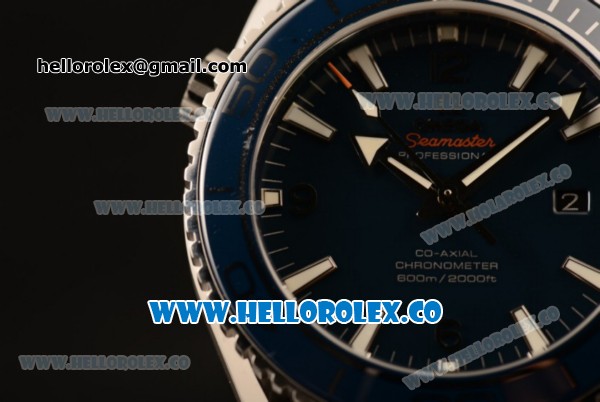 Omega Seamaster Planet Ocean 600M Co-Axial Clone Omega 8500 Automatic Steel Case/Bracelet with Stick/Arabic Numeral Markers and Blue Dial (EF) - Click Image to Close