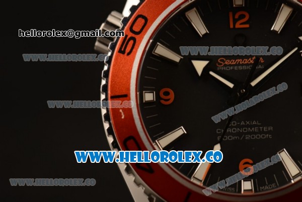 Omega Seamaster Planet Ocean 600M Co-Axial Clone Omega 8500 Automatic Steel Case/Bracelet with Black Dial and Orange Bezel (EF) - Click Image to Close
