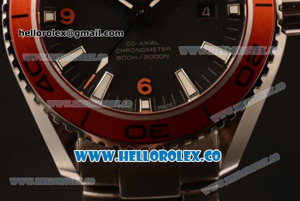 Omega Seamaster Planet Ocean 600M Co-Axial Clone Omega 8500 Automatic Steel Case/Bracelet with Black Dial and Orange Bezel (EF) - Click Image to Close