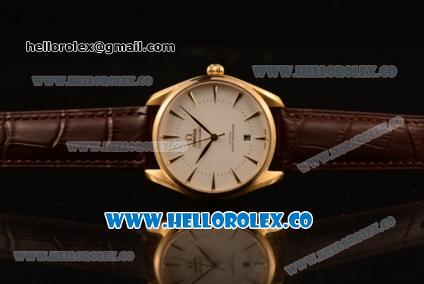 Omega De Ville Tresor Master Co-Axial Clone 8800 Automatic Yellow Gold Case with White Dial and Brown Leather Strap - (YF) - Click Image to Close