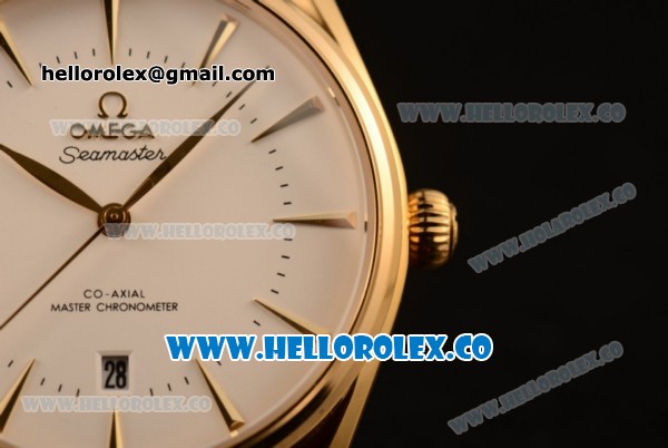 Omega De Ville Tresor Master Co-Axial Clone 8800 Automatic Yellow Gold Case with White Dial and Brown Leather Strap - (YF) - Click Image to Close