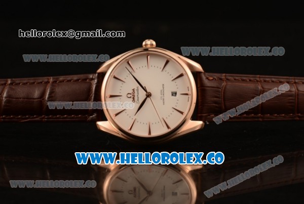 Omega De Ville Tresor Master Co-Axial Clone 8800 Automatic Rose Gold Case with White Dial and Brown Leather Strap - (YF) - Click Image to Close