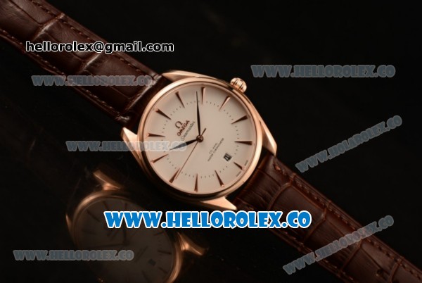 Omega De Ville Tresor Master Co-Axial Clone 8800 Automatic Rose Gold Case with White Dial and Brown Leather Strap - (YF) - Click Image to Close