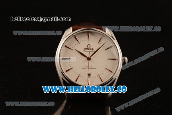 Omega De Ville Tresor Master Co-Axial Clone 8800 Automatic Steel Case with White Dial and Brown Leather Strap - (YF) - Click Image to Close