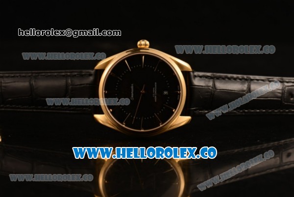 Omega De Ville Tresor Master Co-Axial Clone 8800 Automatic Yellow Gold Case with Black Dial and Black Leather Strap - (YF) - Click Image to Close